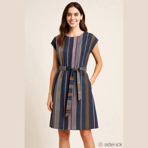 Anthropologie Austen stripe dress Medium raw edge belted pockets Smart Casual